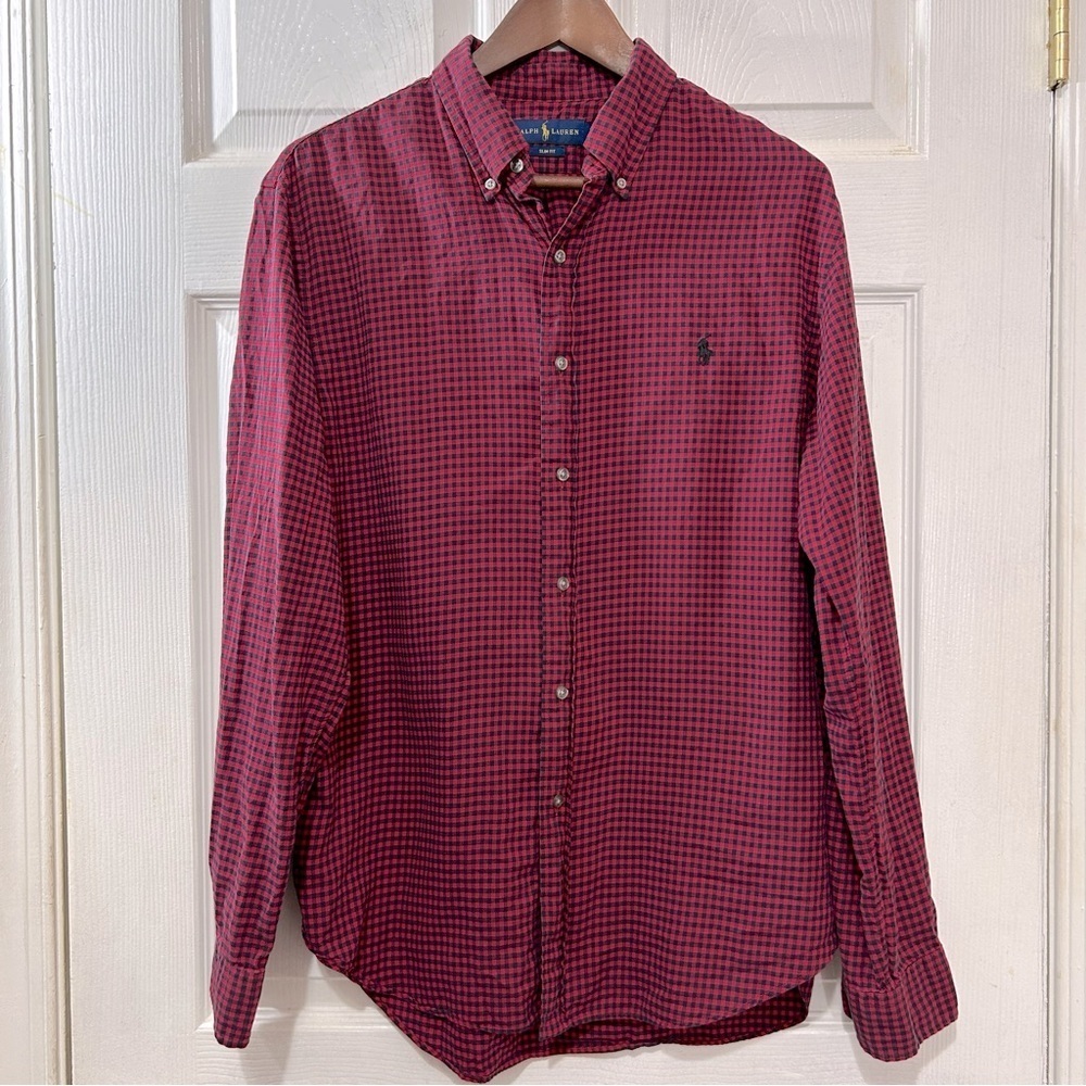 POLO Ralph Lauren Men's Button Down Shirt Plaid Red Blue Slim Fit Size Medium